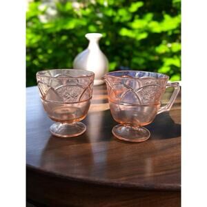 Rare - Vtg Pink Rosemary- Dutch Rose- Federal Glass -Cream And Sugar Bowl- 1930